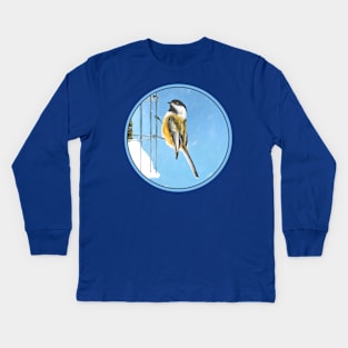 Chickadee on Feeder Kids Long Sleeve T-Shirt